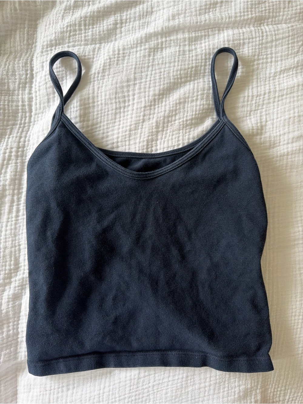 Women’s navy blue Spaghetti Strap Tank Top with bra underneath